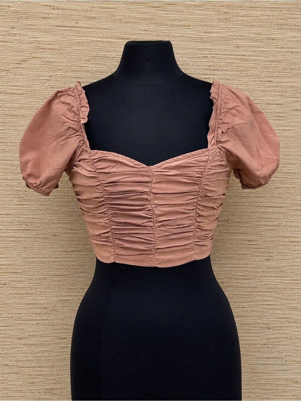 Ruched Puff-Sleeve Crop Top Dusty Rose by Iris Coquette Boho Western Cottagecore